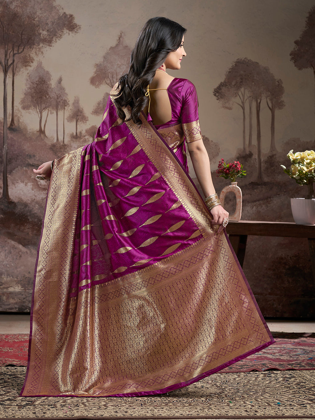 Purple Soft Lichi Silk Jacquard Traditional Saree with Blouse