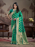 Green soft lichi silk jacquard traditional saree with matching blouse piece