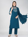 Jyoti Fashion Women's Morpeach Cotton Blend straight kurta set with sequins embroidery and matching pants