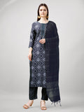 Women's Grey Straight Kurta Set with Embroidery and Print