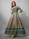 Jyoti Fashion Women's Grey Cotton Blend Printed Designer Anarkali Dress