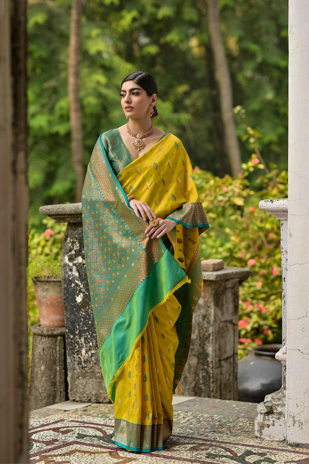 Lemon Yellow Banarasi Silk Zari Woven Traditional Saree