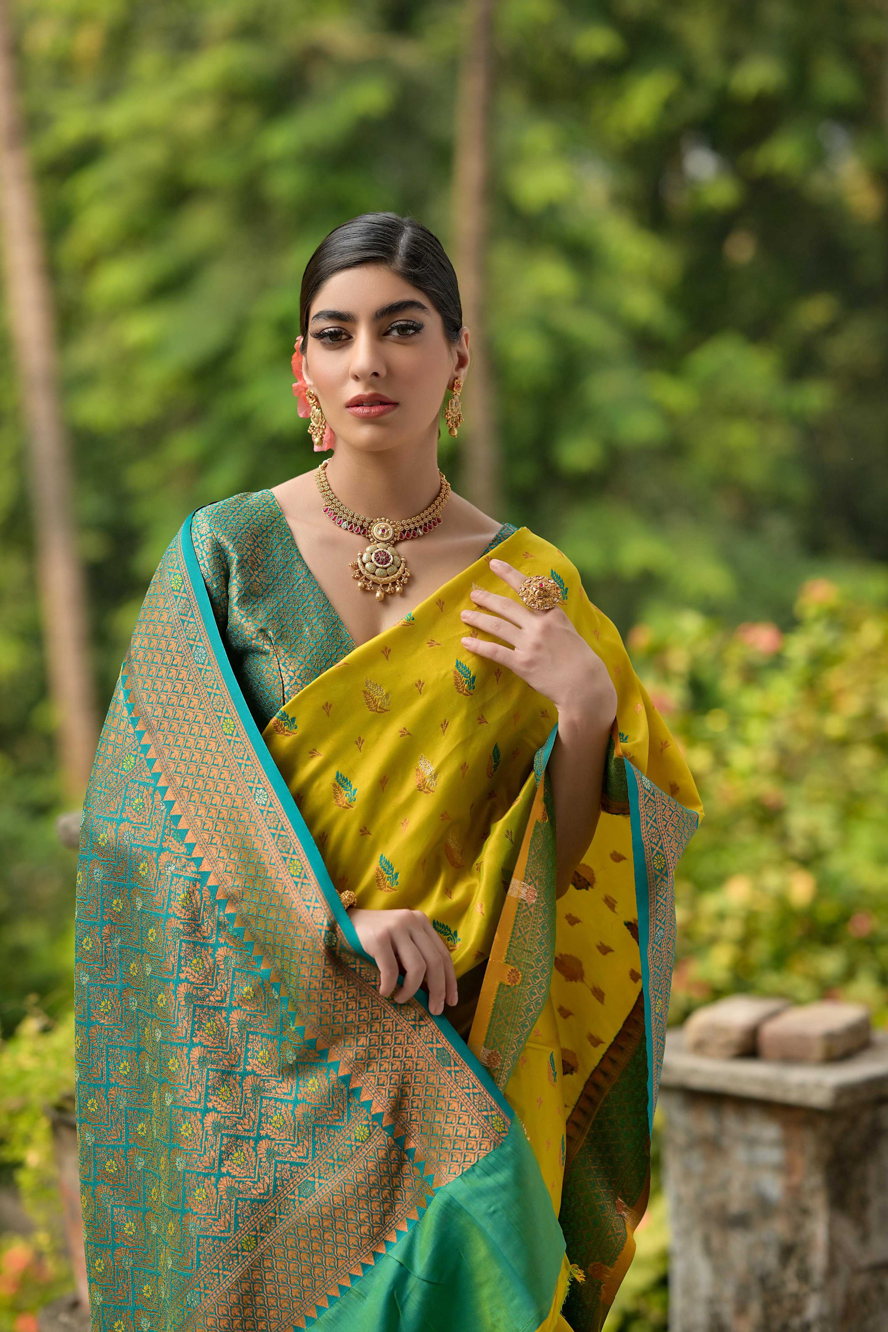 Lemon Yellow Banarasi Silk Zari Woven Traditional Saree