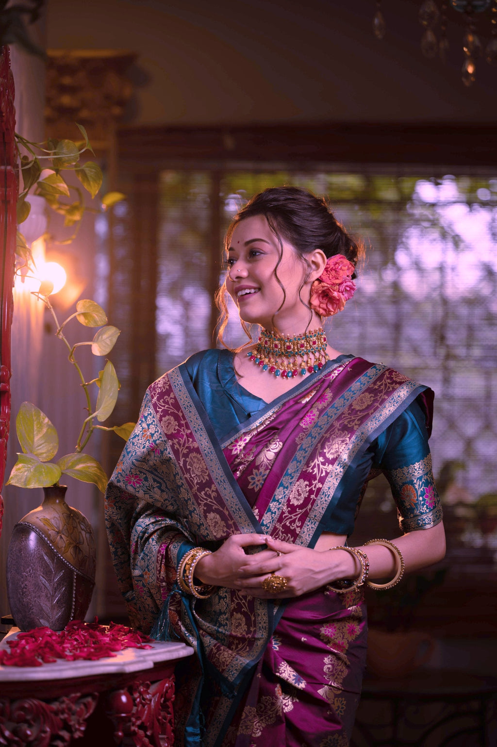 Wine Soft Banarasi Silk Saree with Zari Woven Pattern