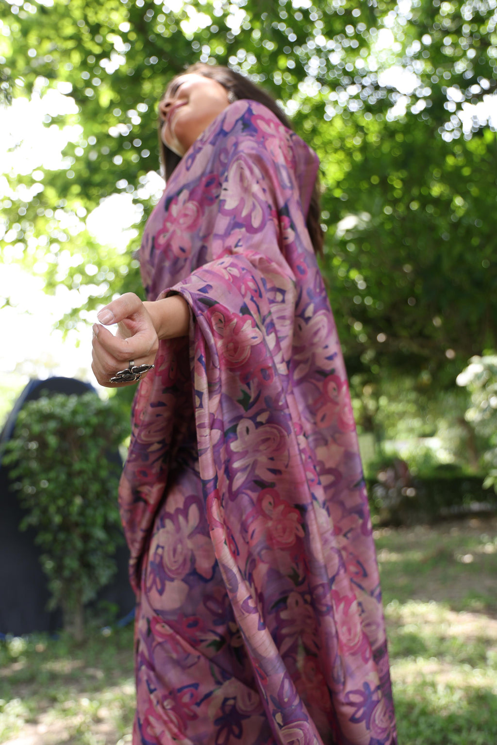 Women's Purple Soft Tussar Silk Printed and Zari Woven Saree