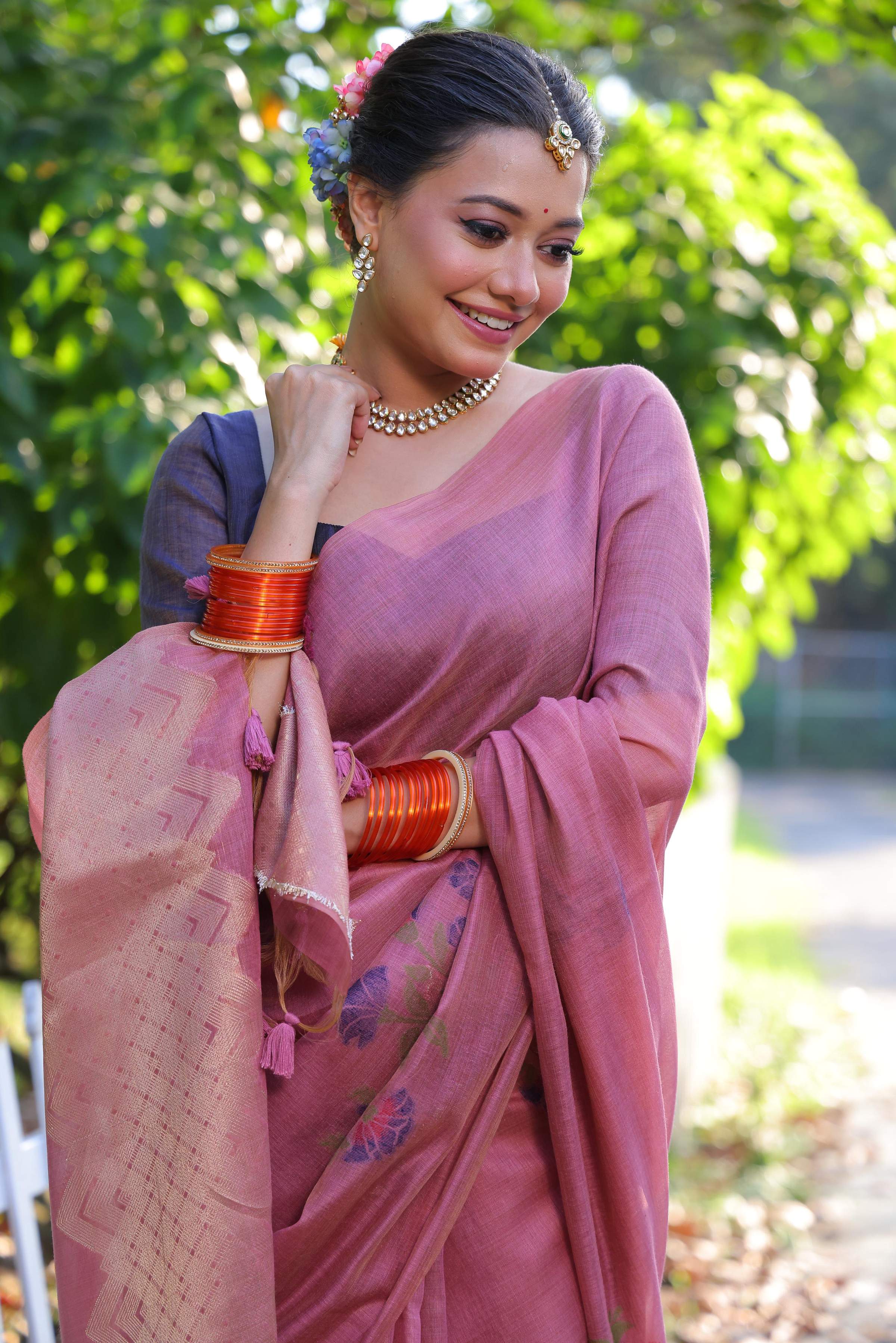 Jyoti Fashion Women's Pink Soft Muga Cotton Resham Jamdani Weaving Traditional Saree with Blouse