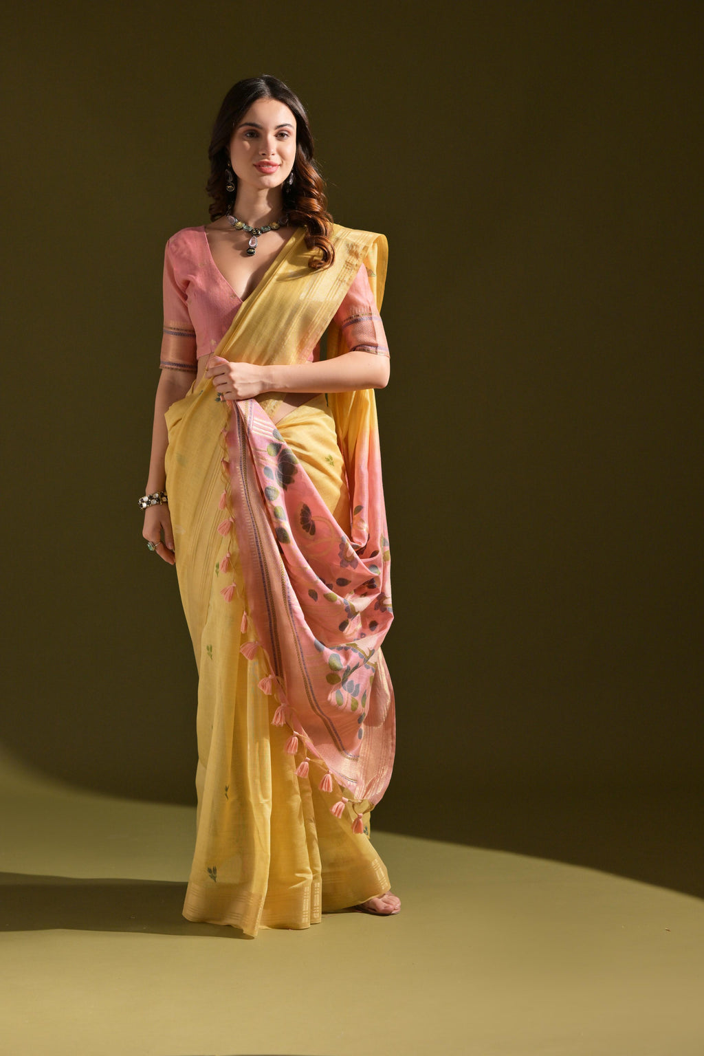 Yellow Soft Muga Cotton Traditional Saree with Resham Zari Weaving