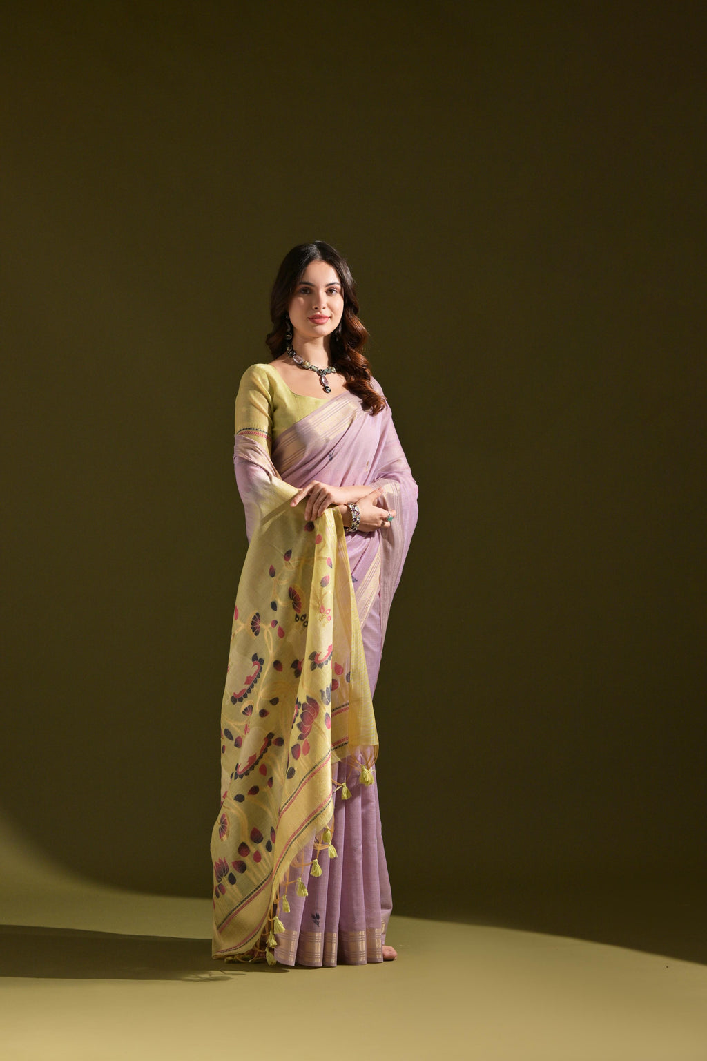 Purple Soft Muga Cotton Resham Zari Weaving Saree