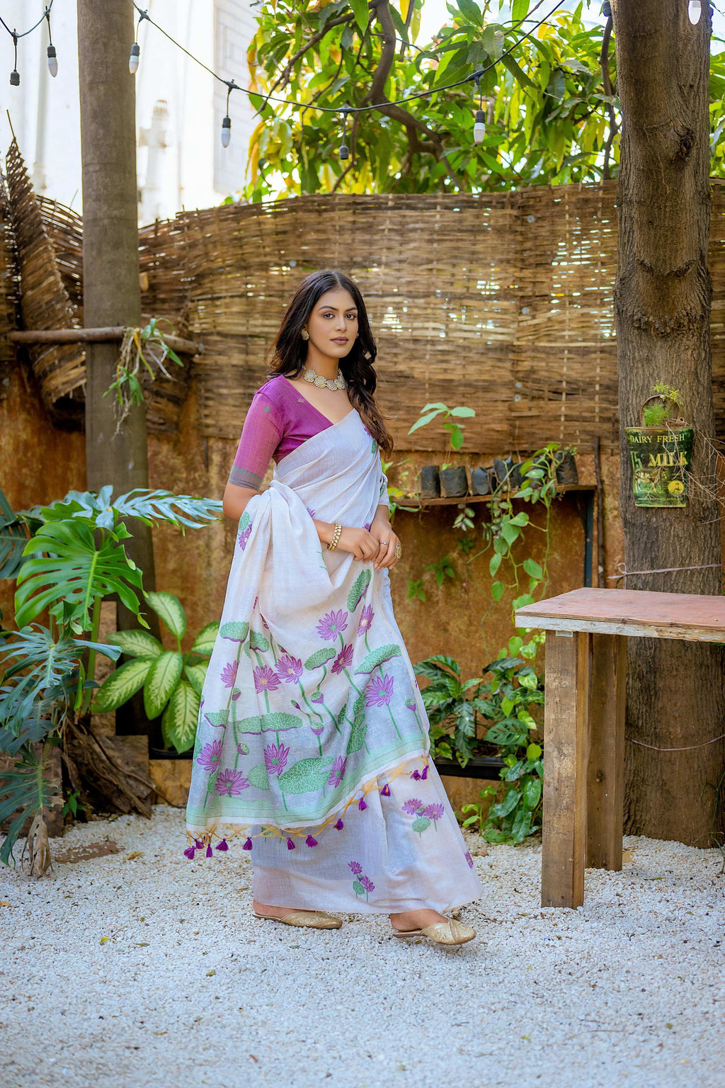 Wine Soft Muga Cotton Floral Weaving Traditional Saree