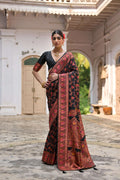 Women's Black Soft Pashmina Silk Meena Zari Woven Saree