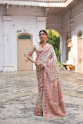 Cream Soft Pashmina Silk Meena Zari Woven Saree with Blouse