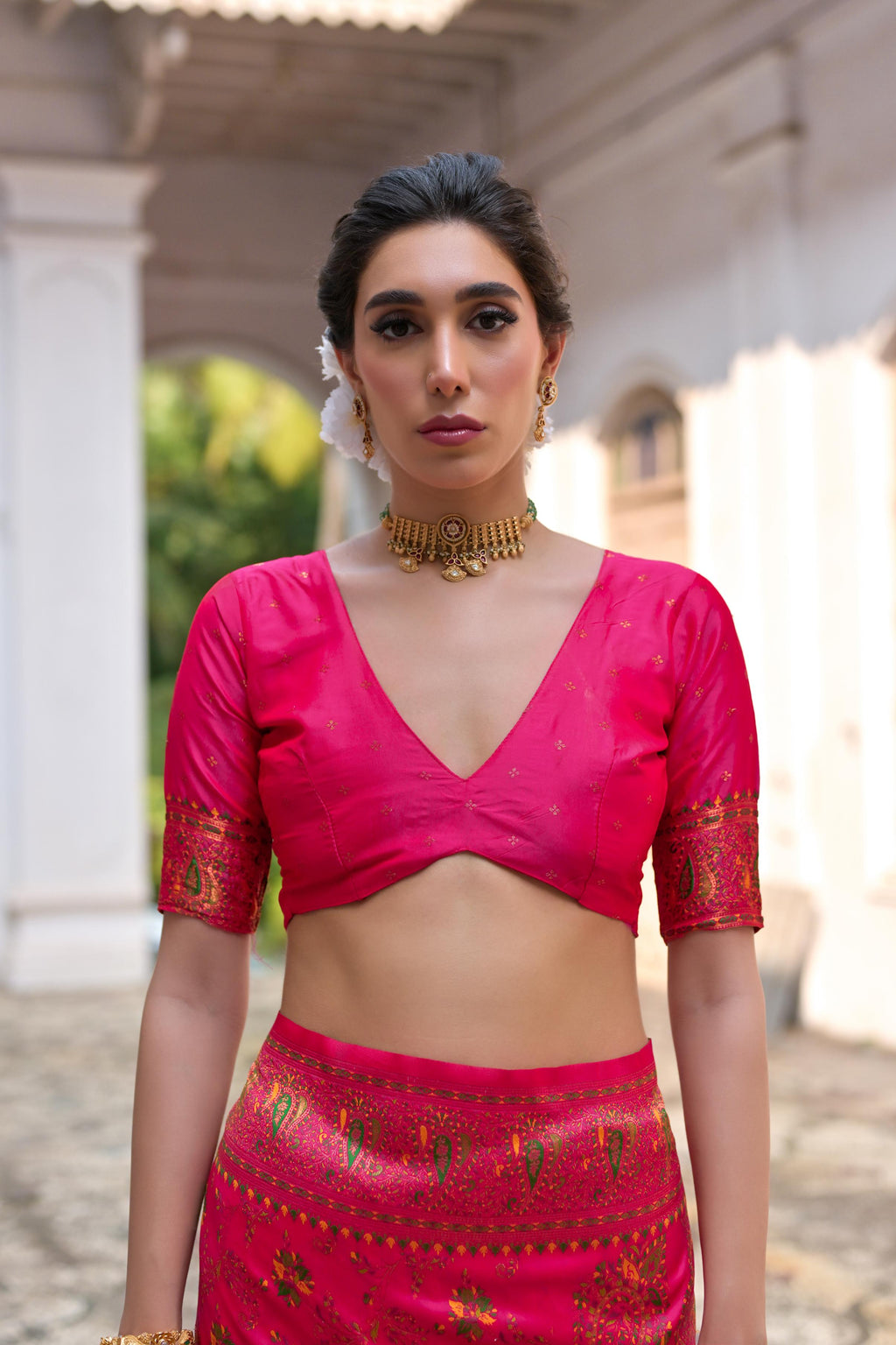 Pink Soft Pashmina Silk Saree with Meena Zari Weave & Blouse