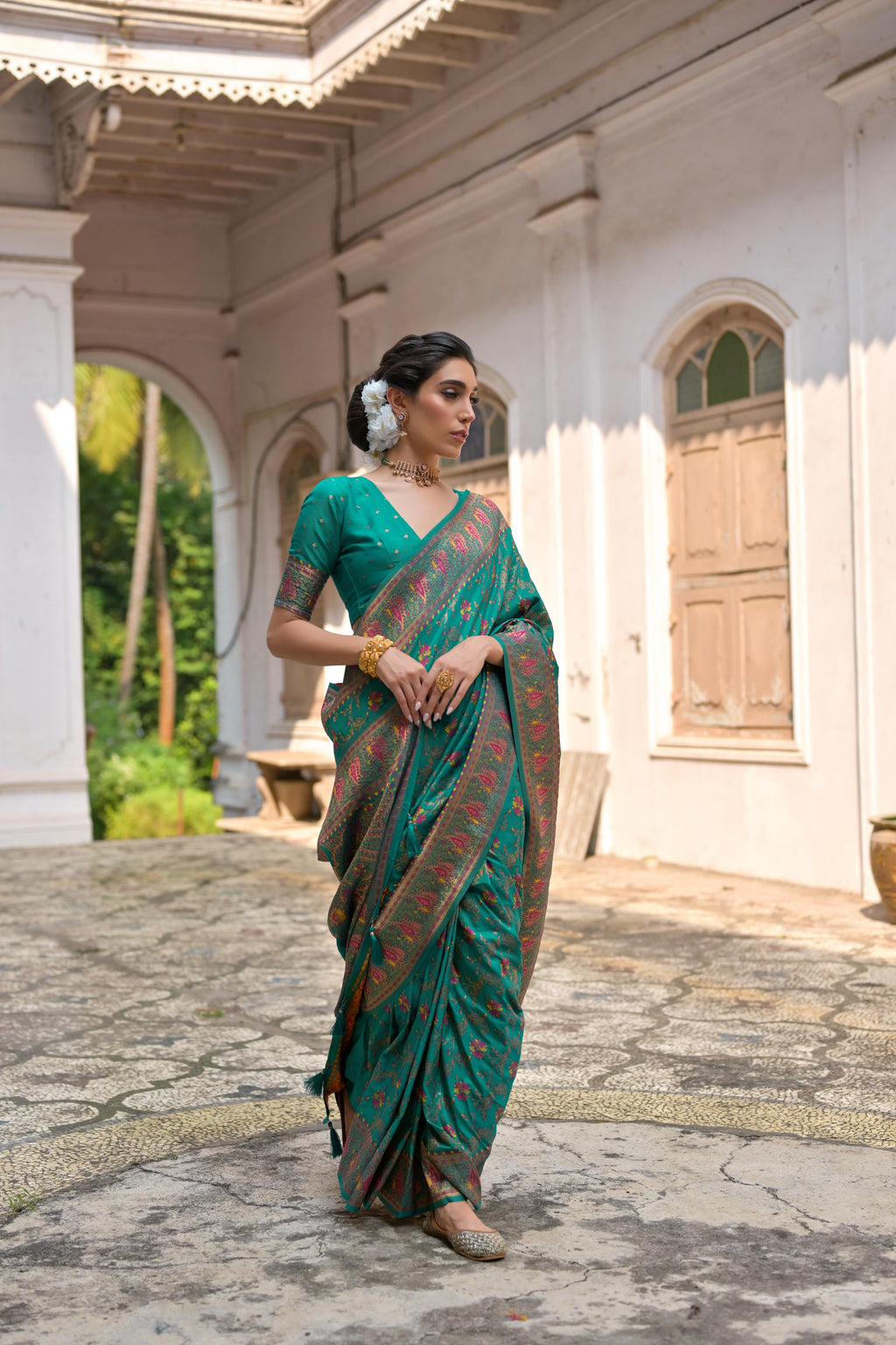 Rama Soft Pashmina Silk Saree with Meena Zari Weave and Blouse