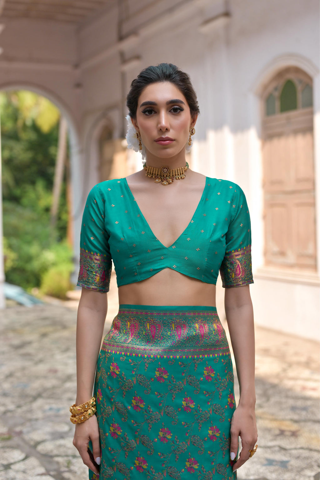 Rama Soft Pashmina Silk Saree with Meena Zari Weave and Blouse