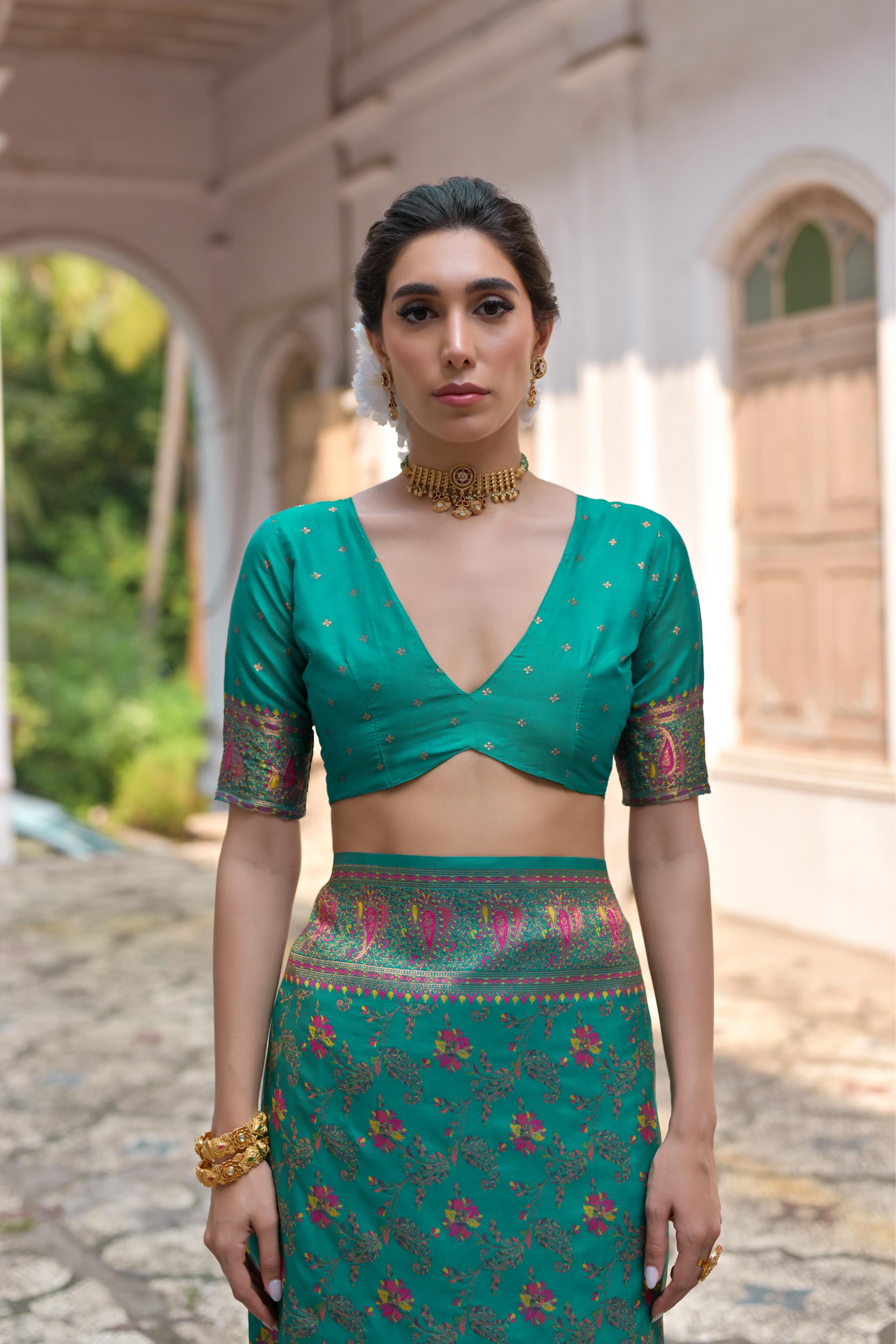 Rama Soft Pashmina Silk Saree with Meena Zari Weave and Blouse