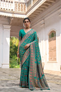 Rama colored soft Pashmina silk saree with intricate Meena Zari woven border and pallu