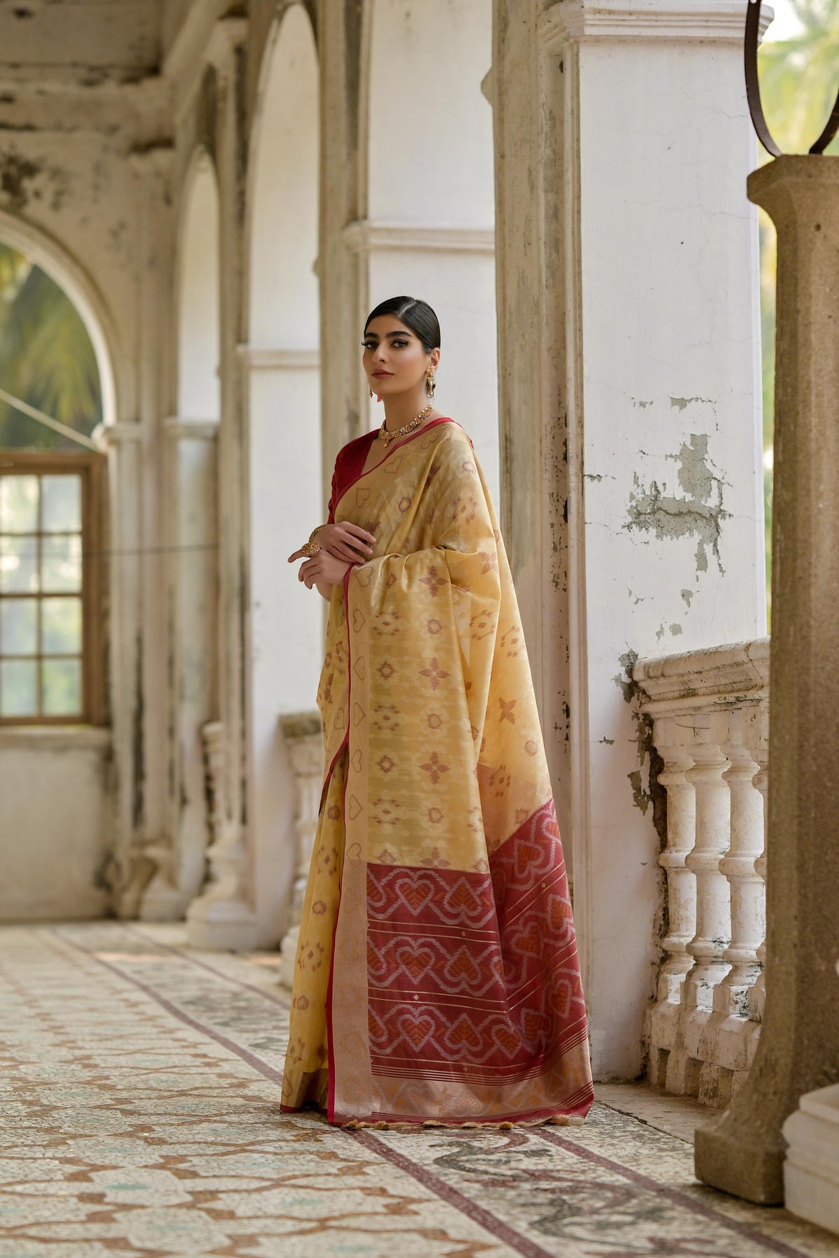 Women's Cream Soft Raw Silk Saree with Zari Woven Border & Blouse
