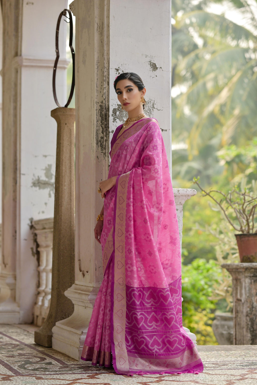 Pink Soft Raw Silk Zari Woven Saree with Blouse