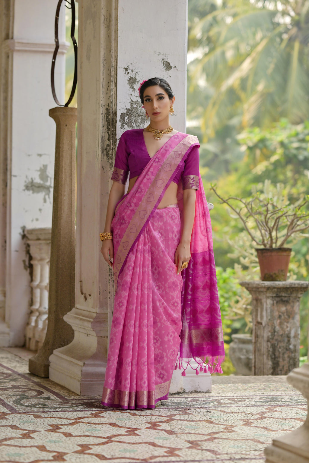 Pink Soft Raw Silk Zari Woven Saree with Blouse