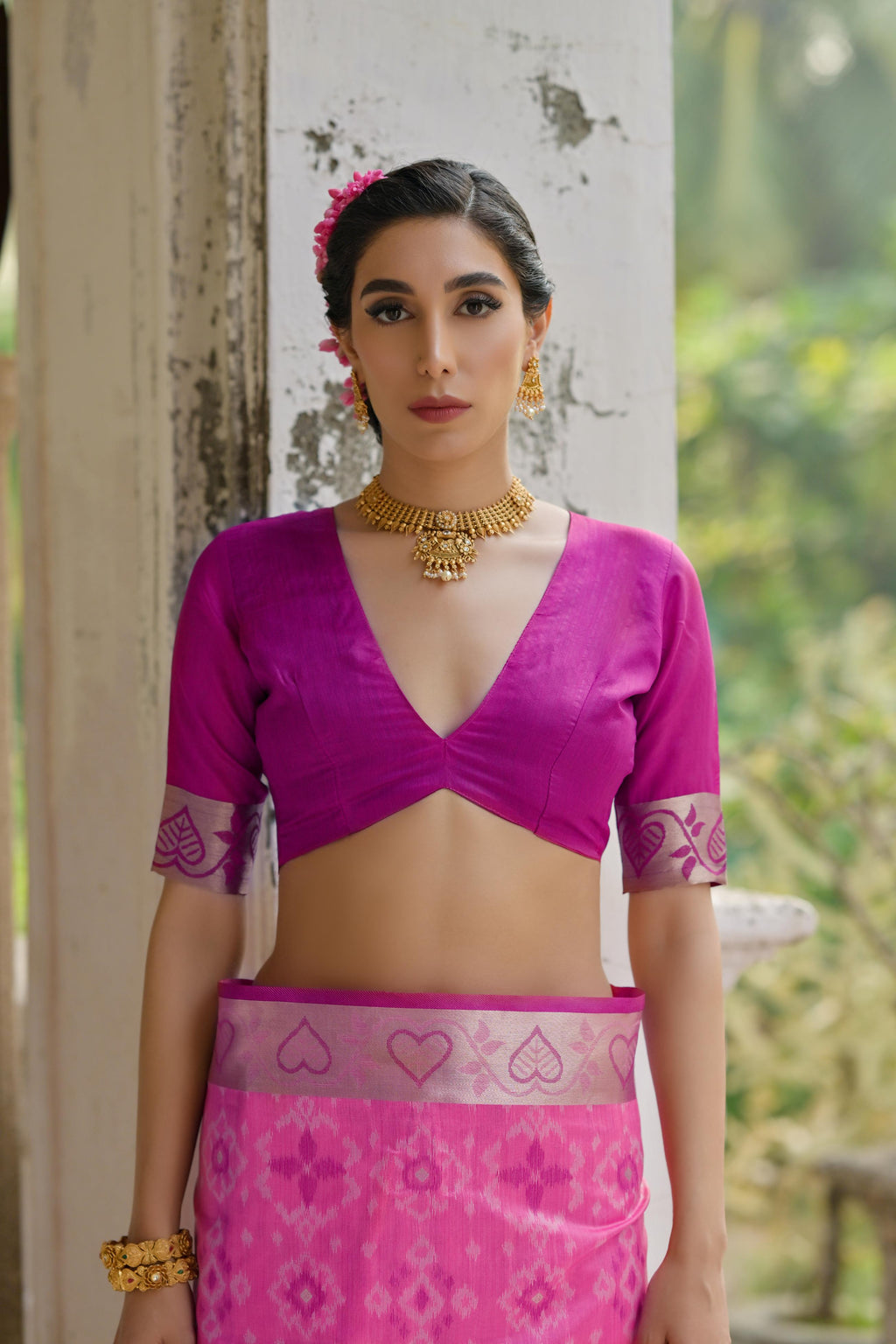 Pink Soft Raw Silk Zari Woven Saree with Blouse