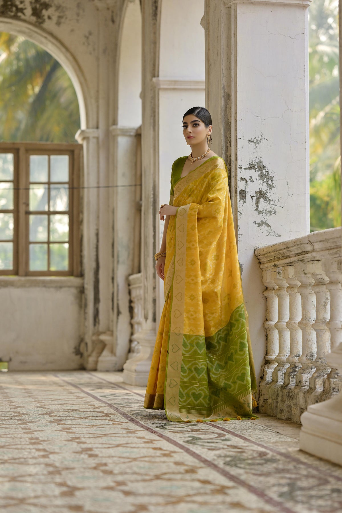 Yellow Soft Raw Silk Saree with Zari Woven Border and Blouse