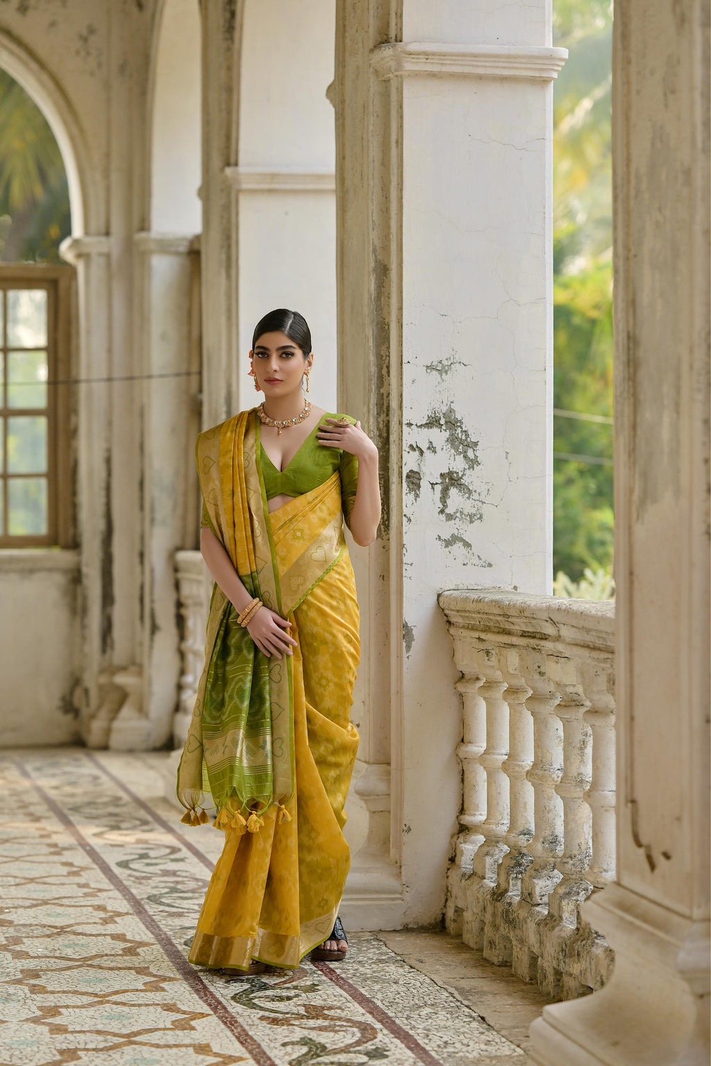Yellow Soft Raw Silk Saree with Zari Woven Border and Blouse