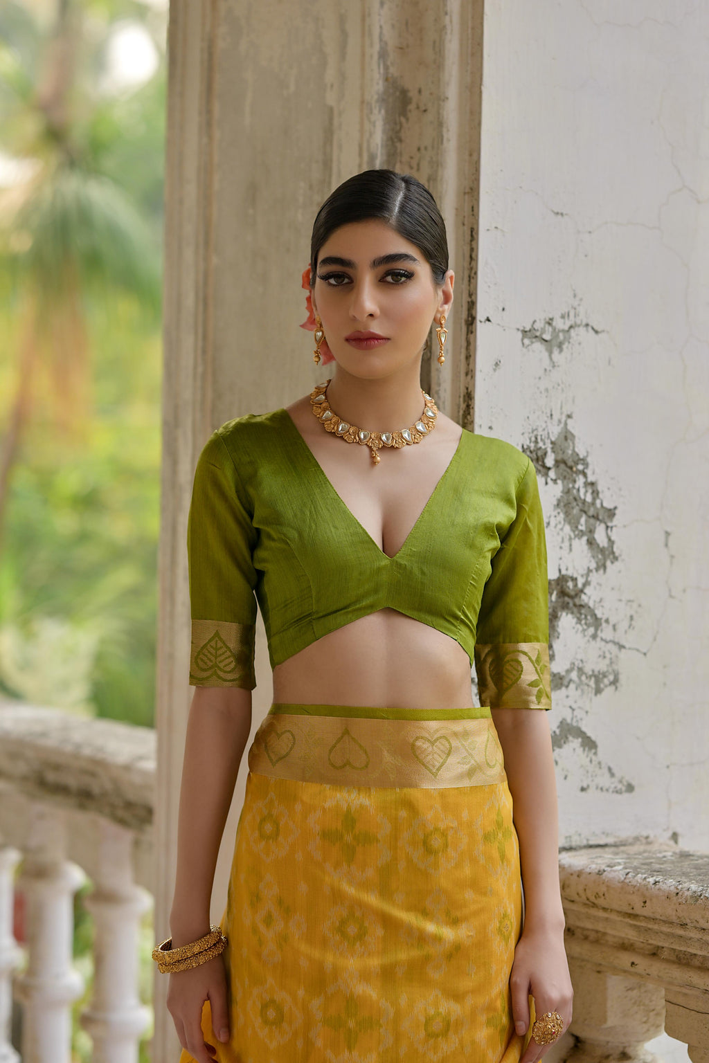 Yellow Soft Raw Silk Saree with Zari Woven Border and Blouse