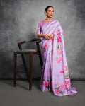 Lavender soft Tussar silk saree adorned with delicate floral print patterns