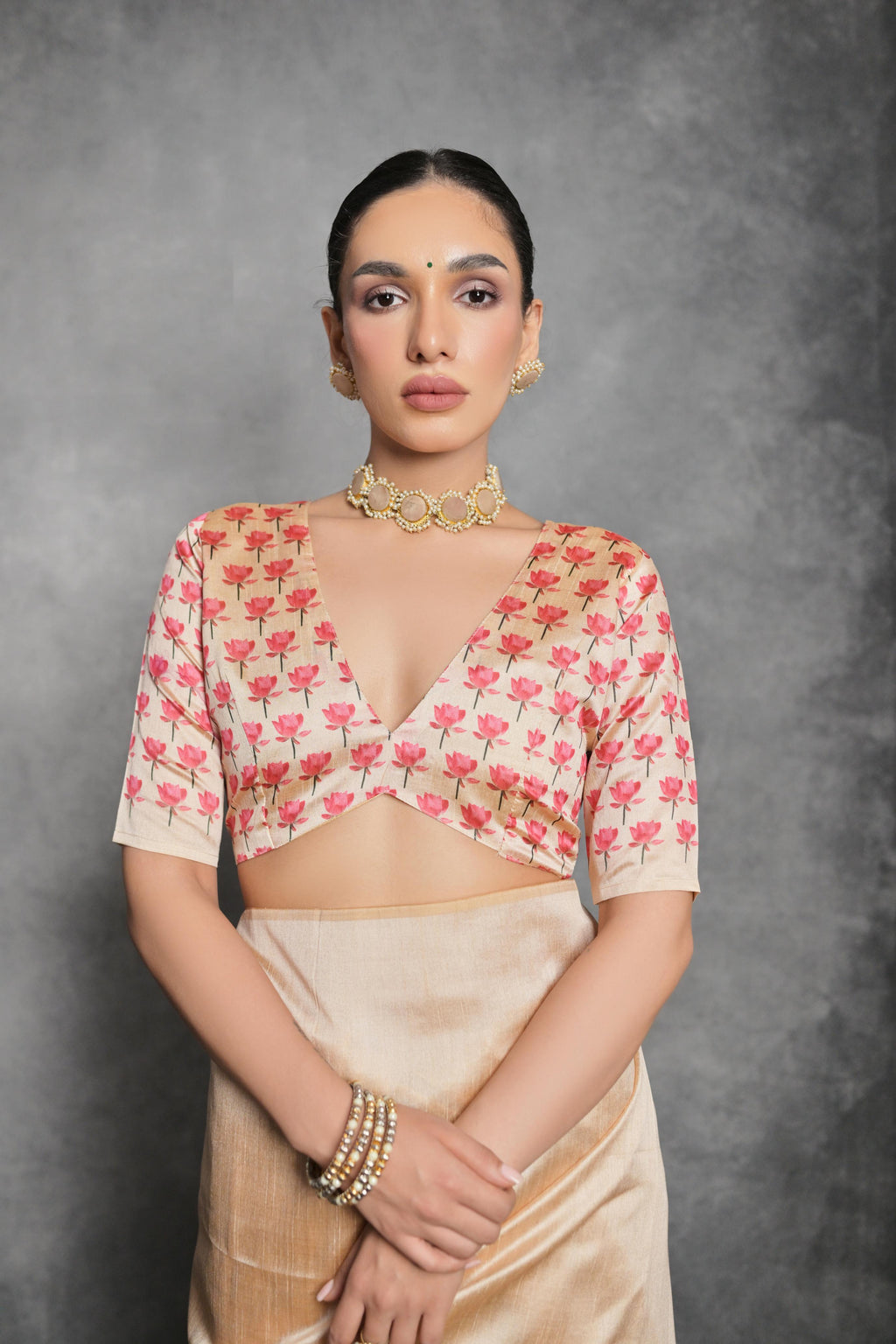 Women's Cream Soft Tussar Silk Floral Printed Saree with Blouse