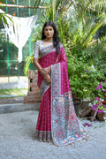 Rani Pink Madhubani Printed Soft Tussar Silk Saree with Blouse