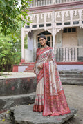 Maroon soft tussar silk saree with elegant floral prints and matching blouse