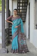 Jyoti Fashion sky blue soft Tussar silk saree with elegant temple border