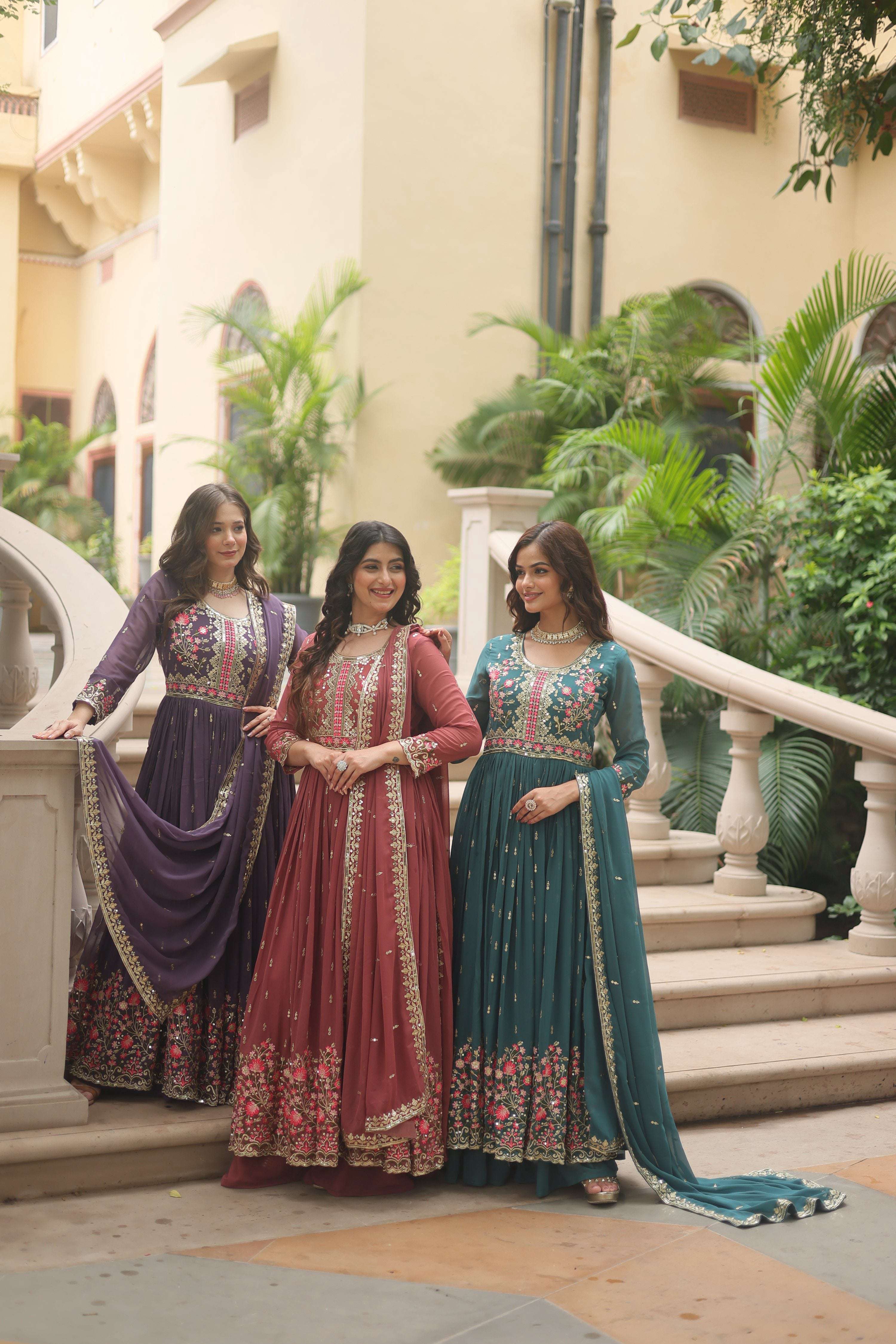 Purple, Gajri & Rama Faux Georgette Sequins Anarkali Set