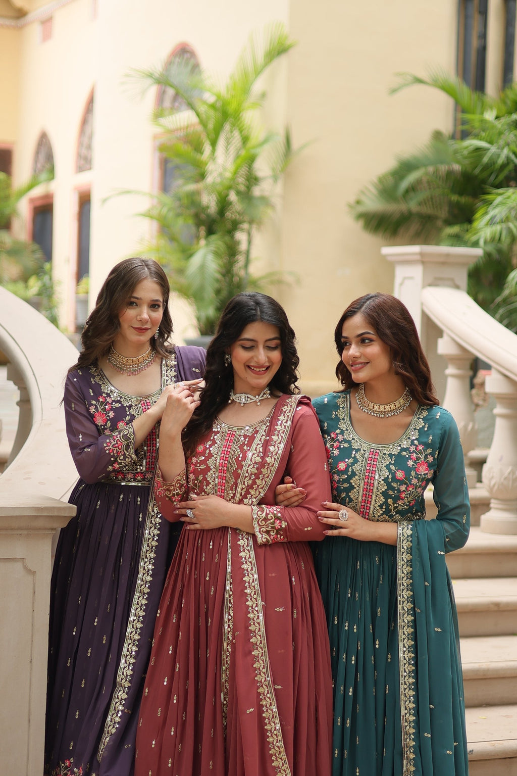 Purple, Gajri & Rama Faux Georgette Sequins Anarkali Set