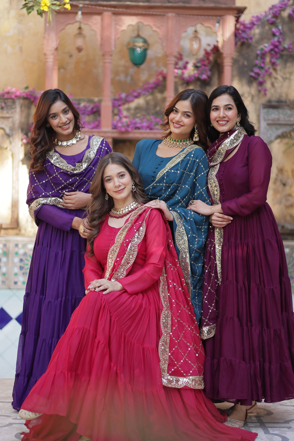 Multi-Color Star Georgette Sequins Embroidered Anarkali Combo Set