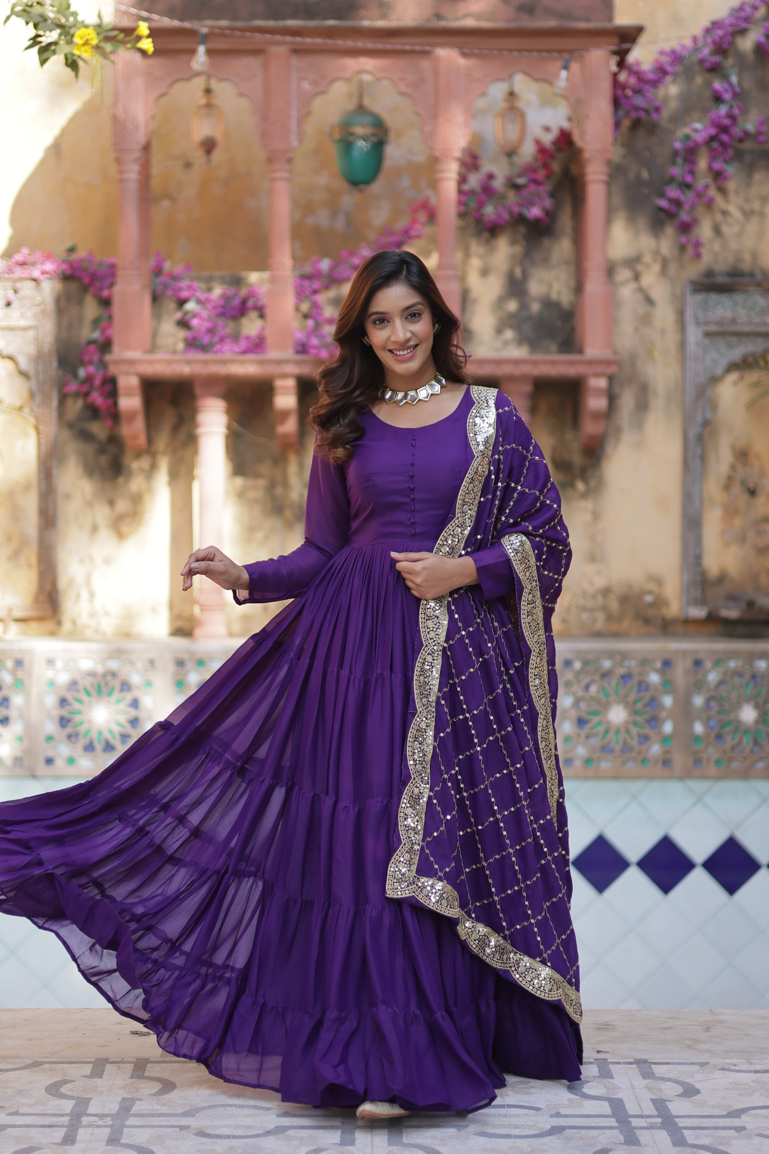 Jamuni Star Georgette Sequins Embroidered Anarkali Set