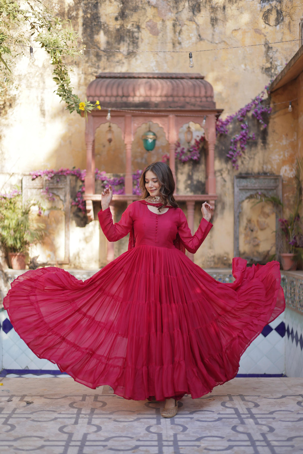 Pink Star Georgette Sequins Embroidered Anarkali Set