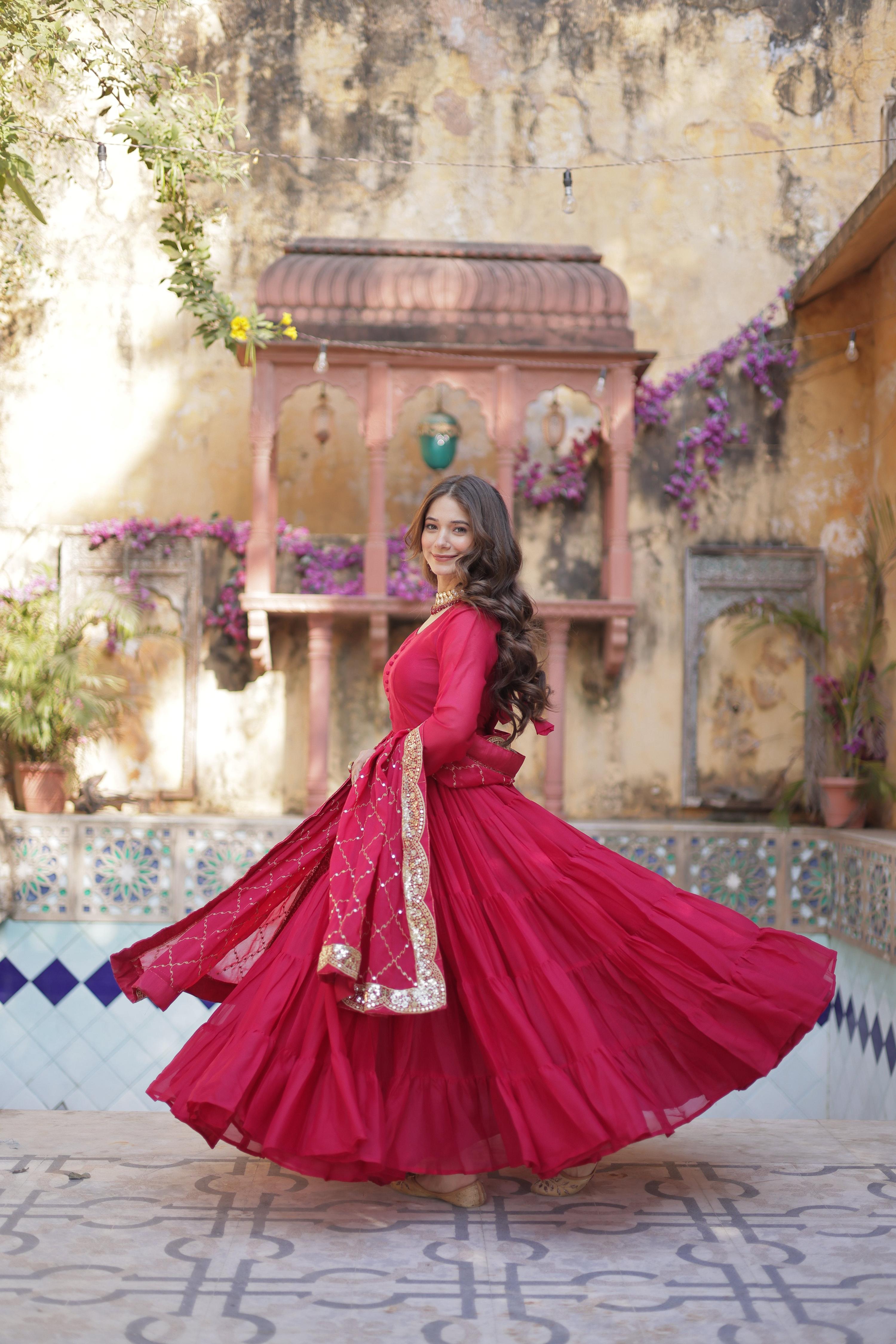 Pink Star Georgette Sequins Embroidered Anarkali Set