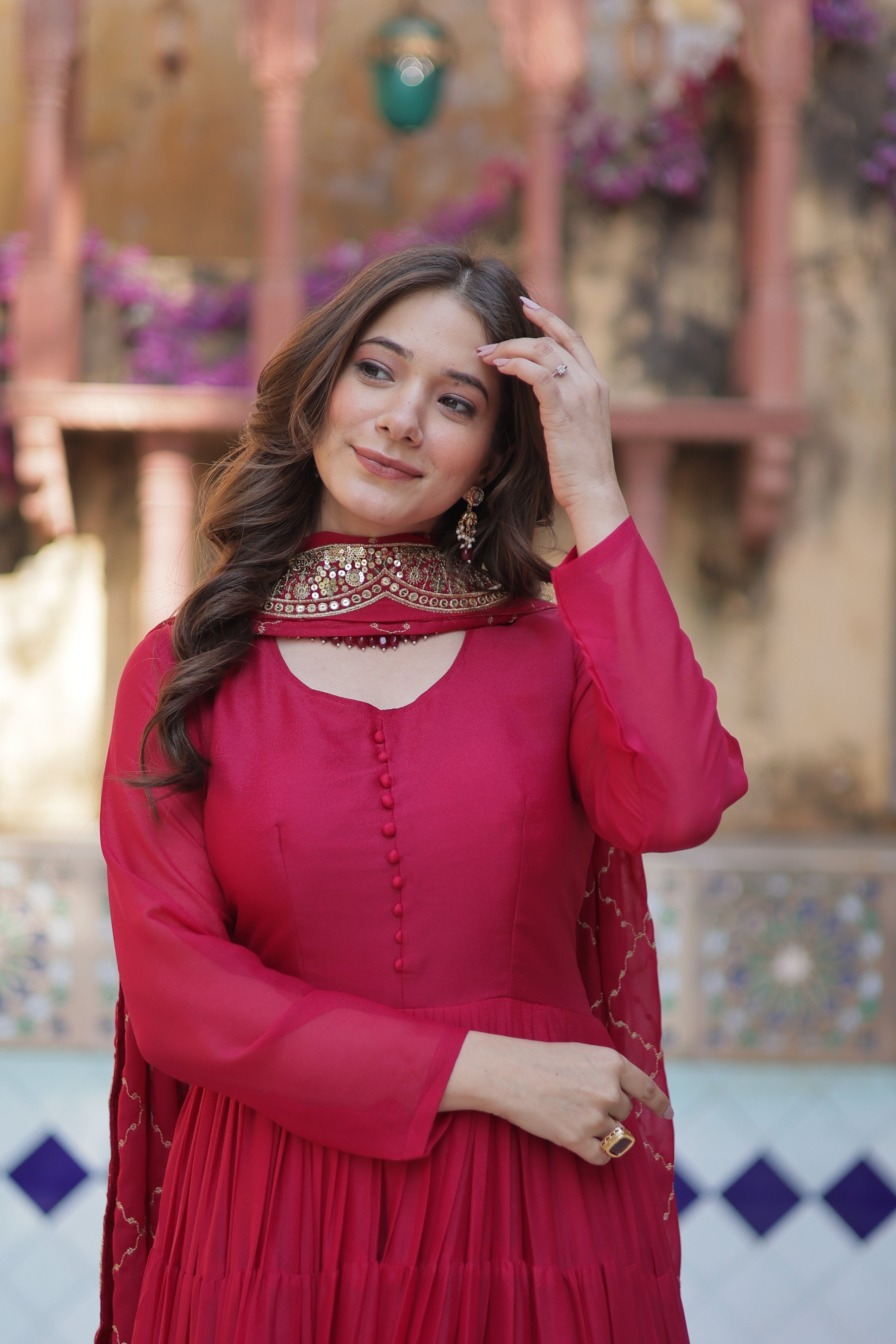 Pink Star Georgette Sequins Embroidered Anarkali Set