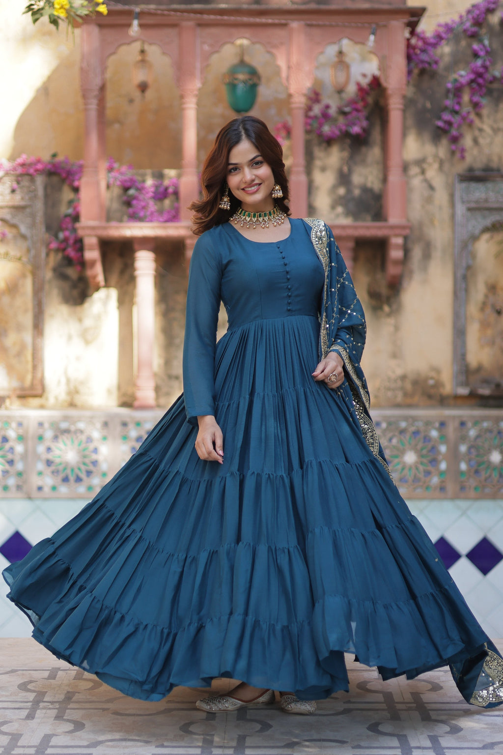 Women's Rama Star Georgette Sequins Embroidered Anarkali Set