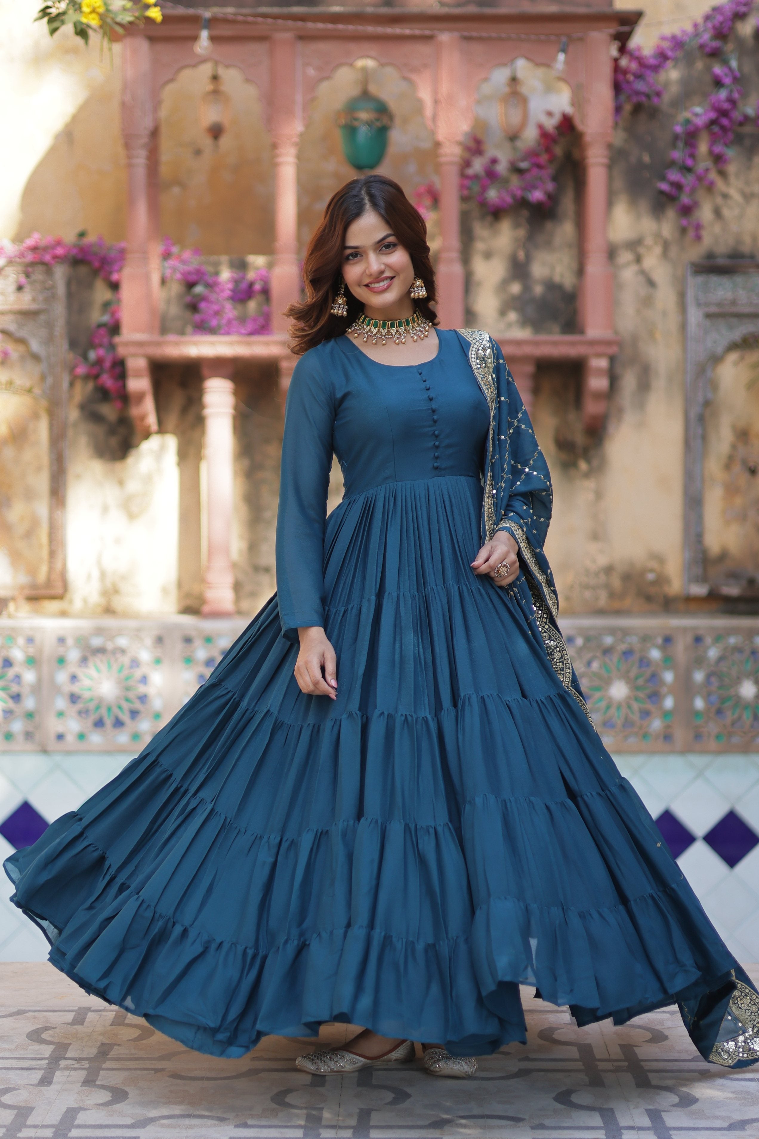 Women's Rama Star Georgette Sequins Embroidered Anarkali Set