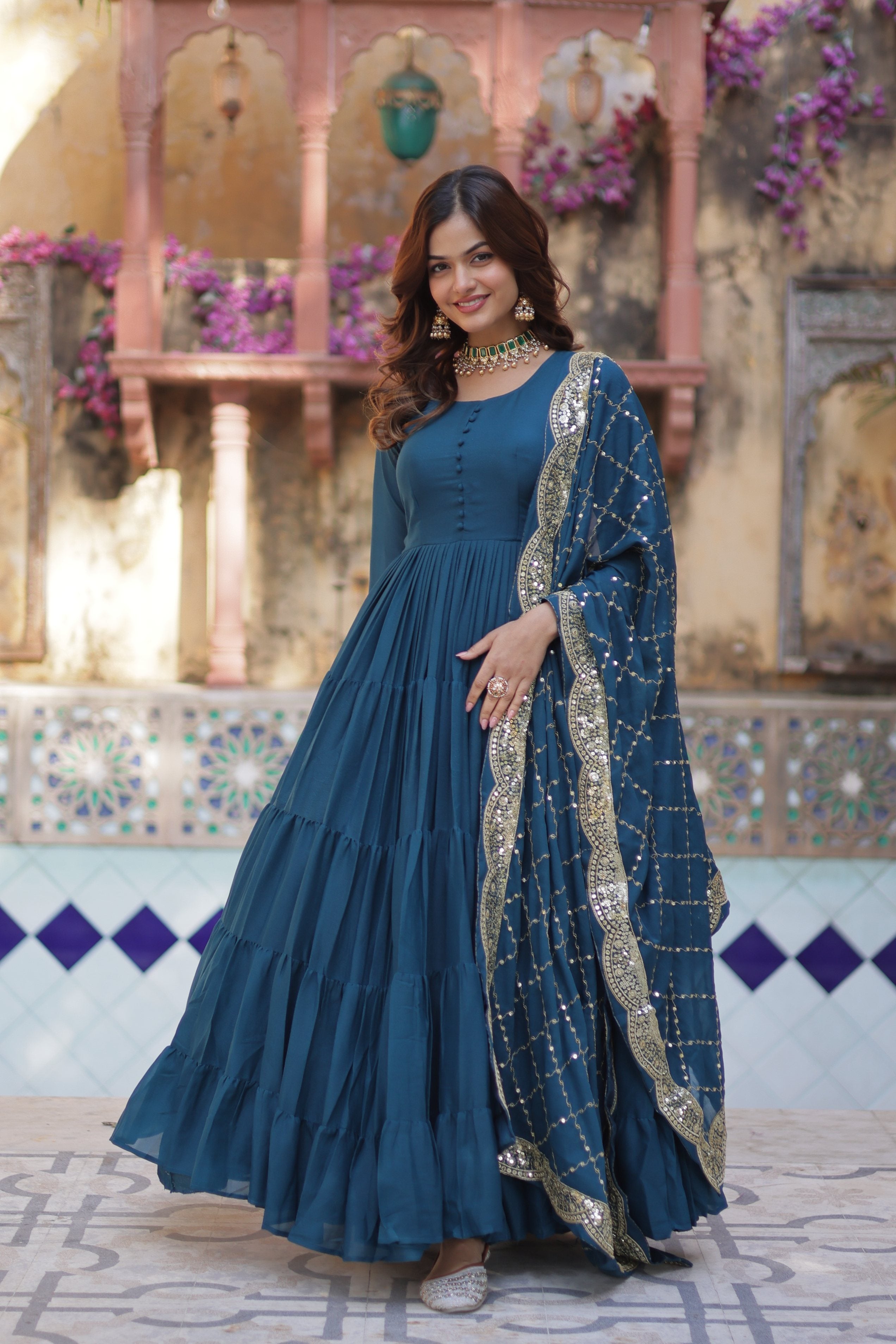 Women's Rama Star Georgette Sequins Embroidered Anarkali Set
