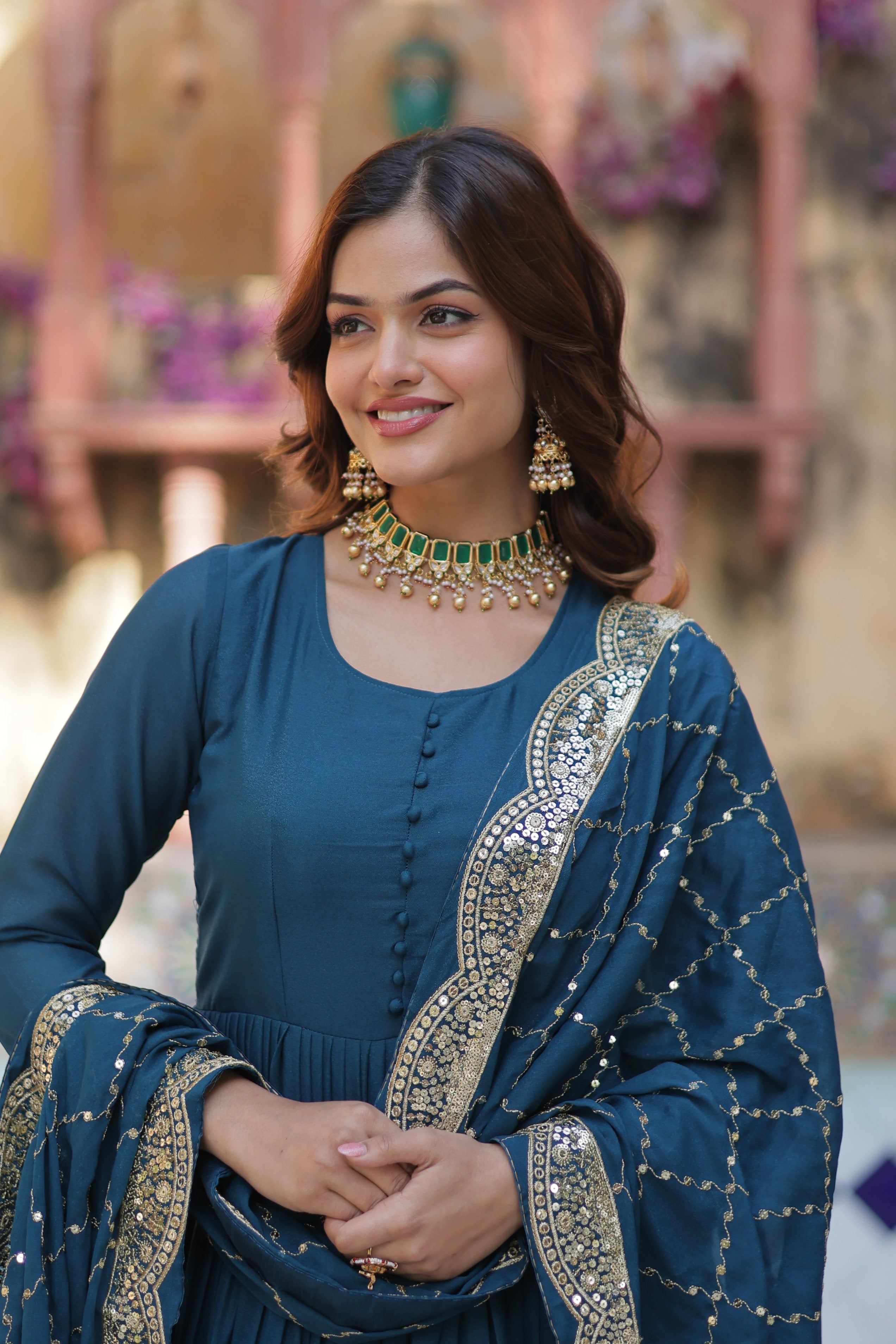 Women's Rama Star Georgette Sequins Embroidered Anarkali Set