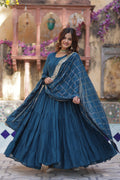 Rama color Star Georgette Anarkali set with rich sequins embroidery and dupatta