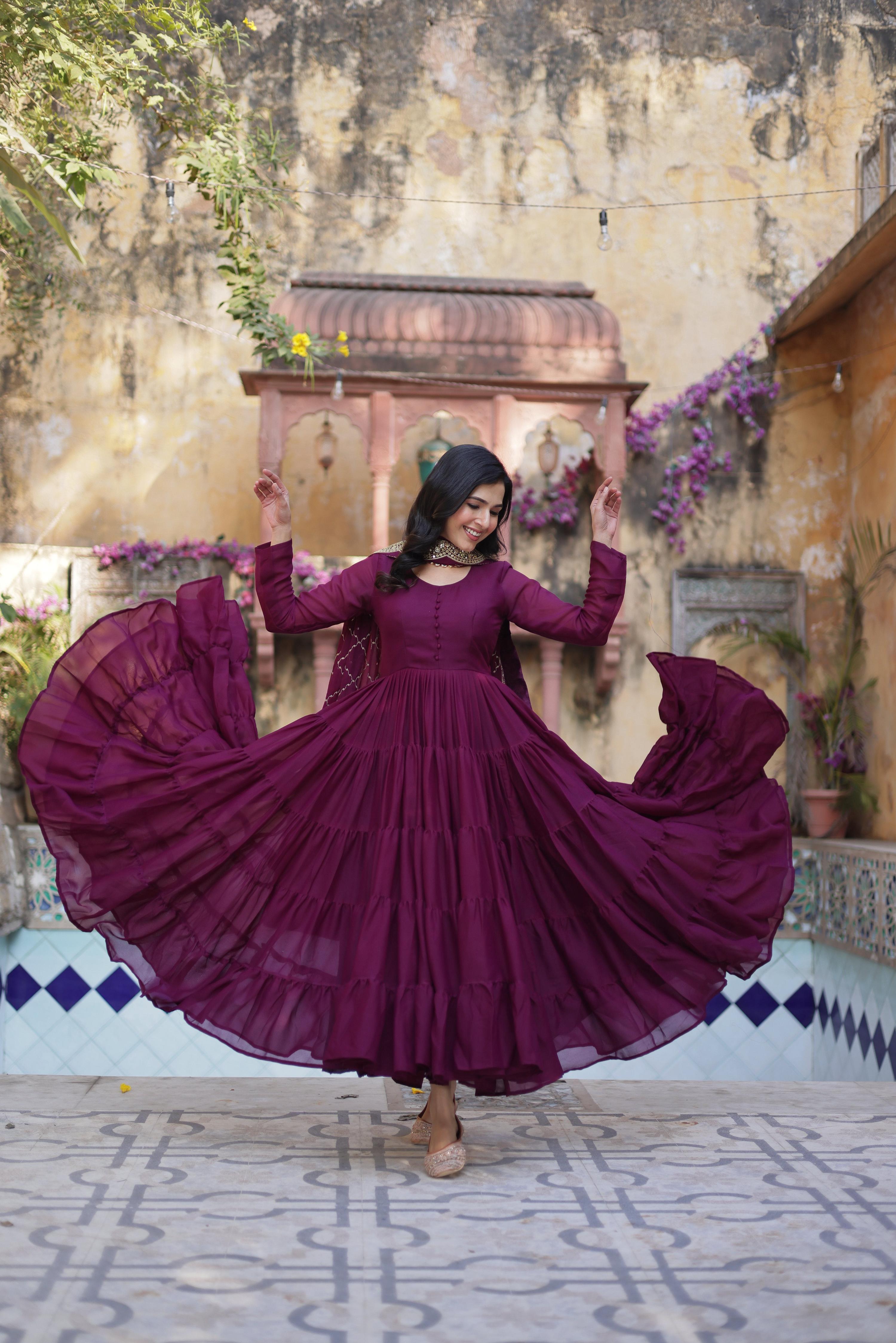 Wine Star Georgette Sequins Embroidered Anarkali Set