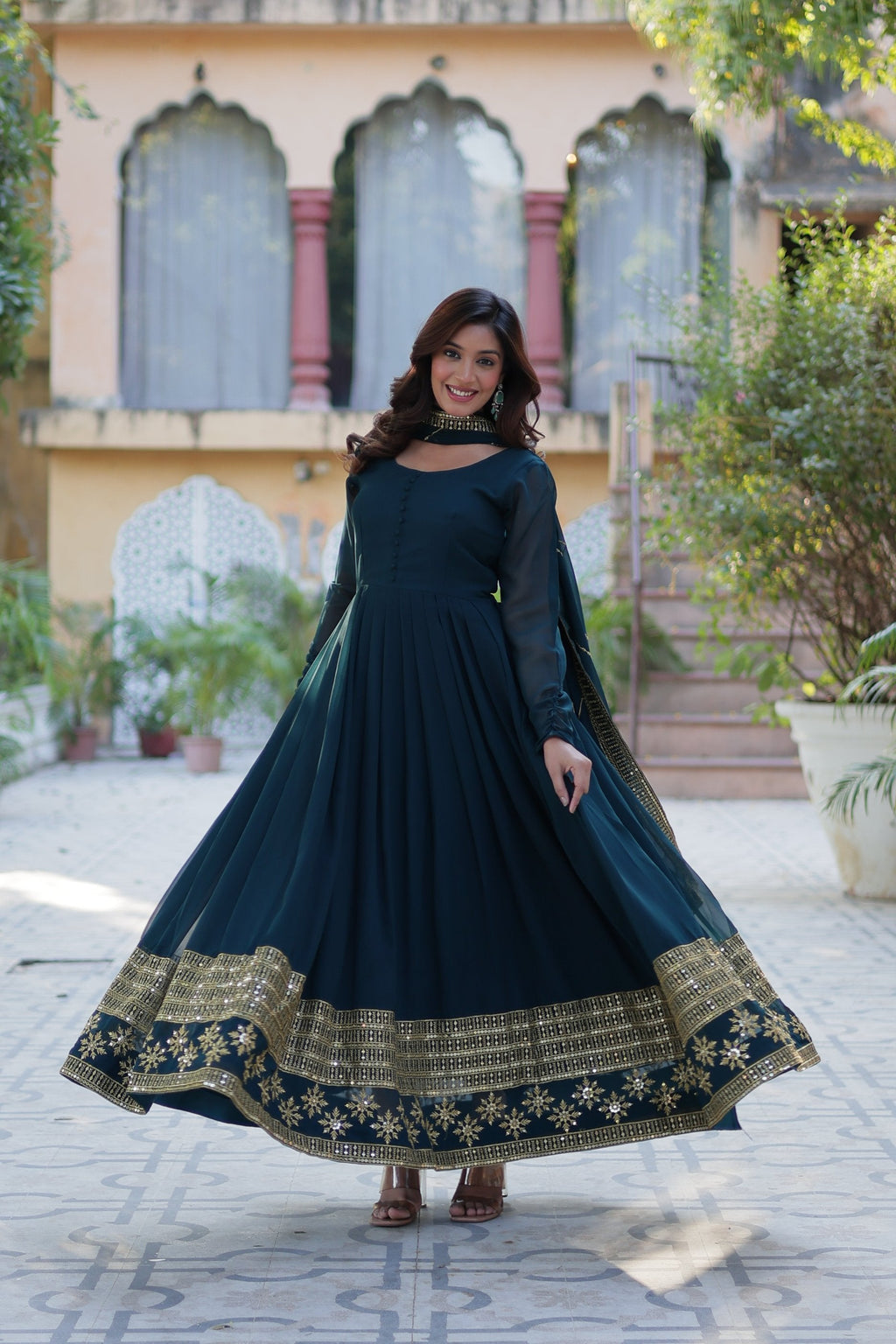 Rama Faux Blooming Multi Sequins Embroidered Anarkali Set