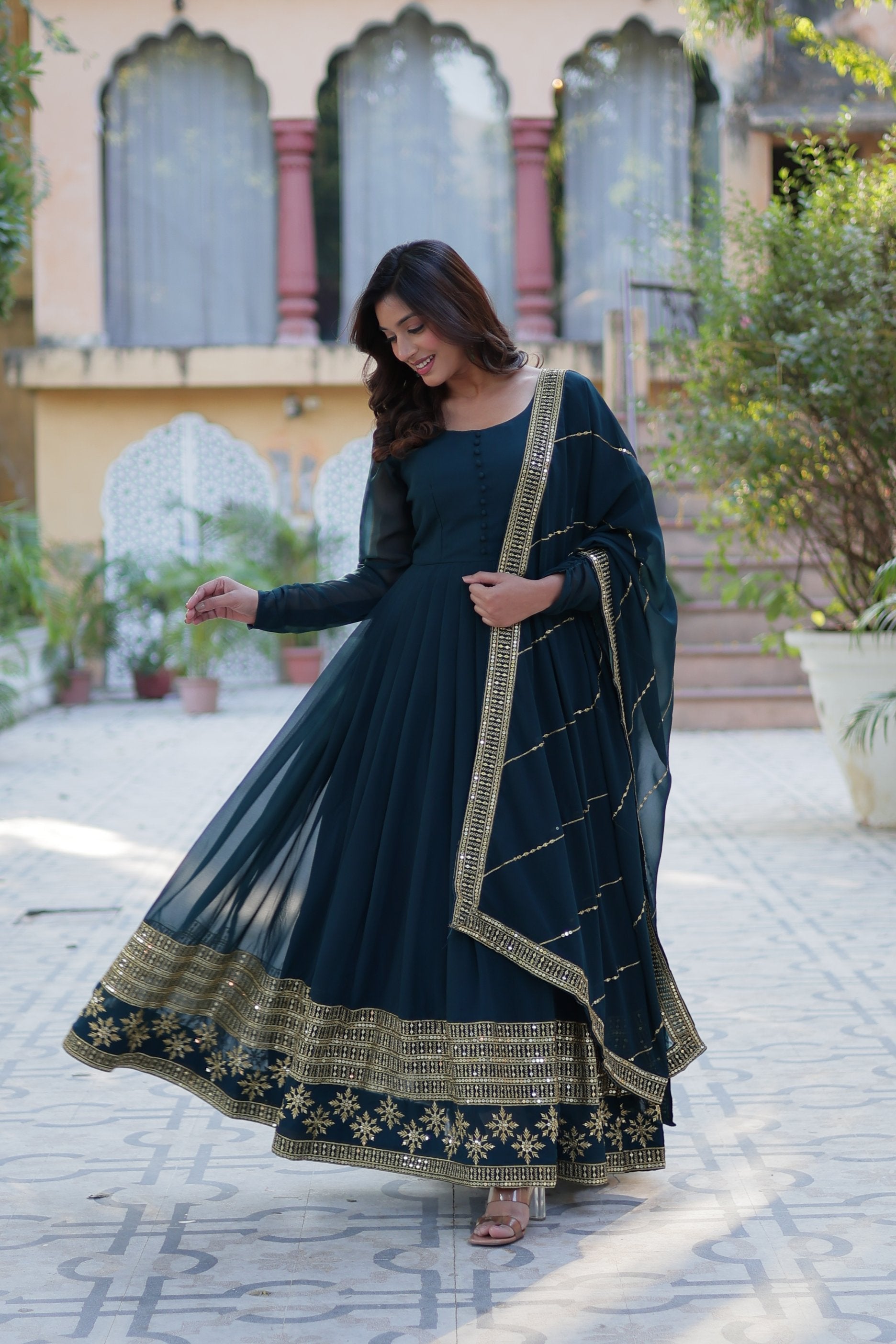 Rama Faux Blooming Multi Sequins Embroidered Anarkali Set