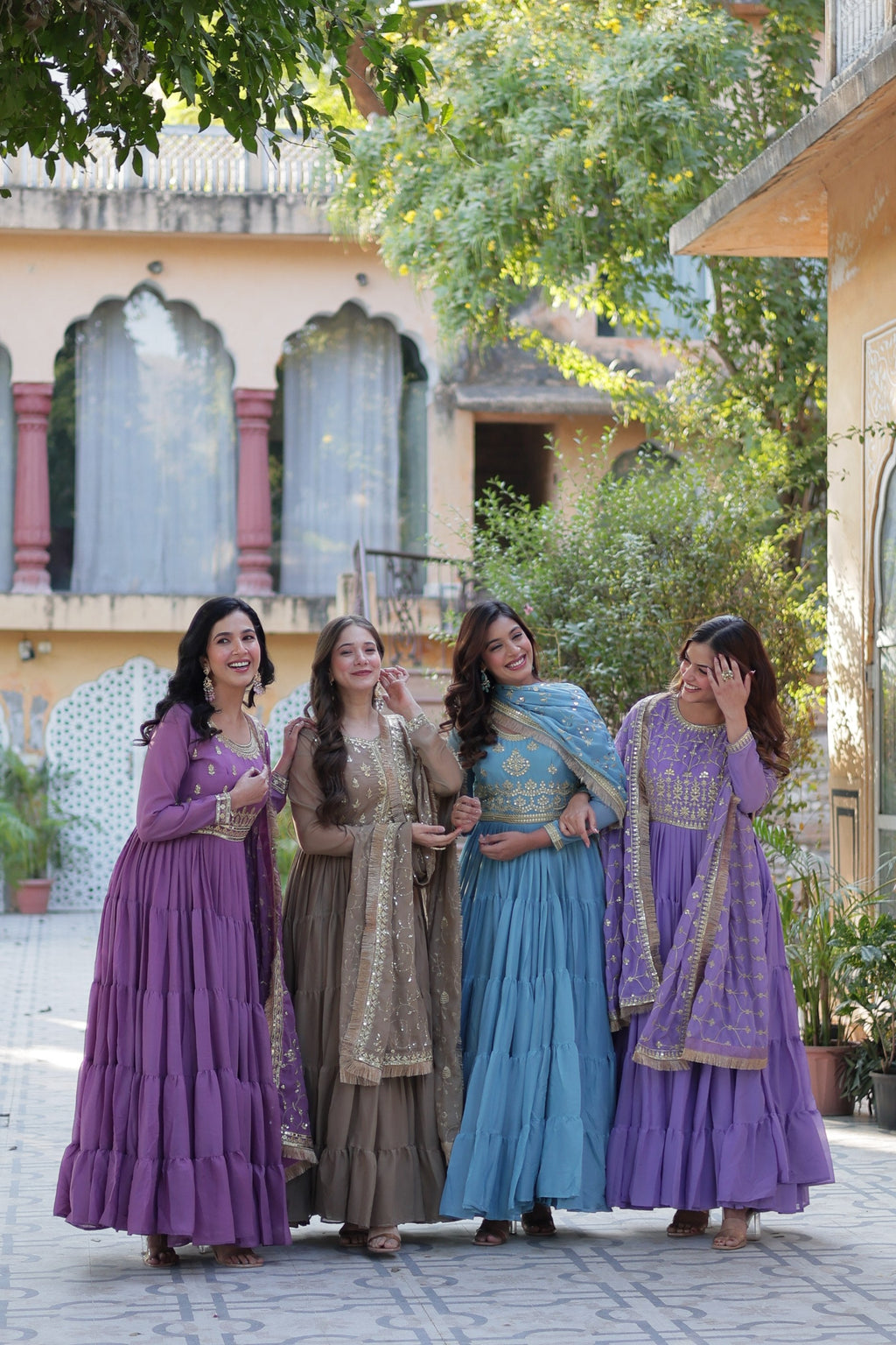 Multi-Color Star Georgette Sequins Embroidered Anarkali Set
