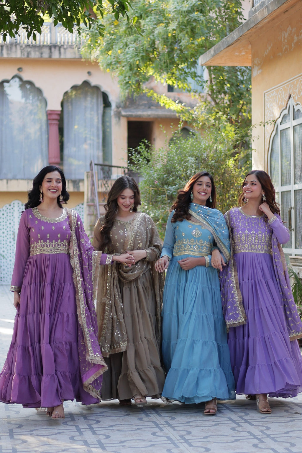 Multi-Color Star Georgette Sequins Embroidered Anarkali Set