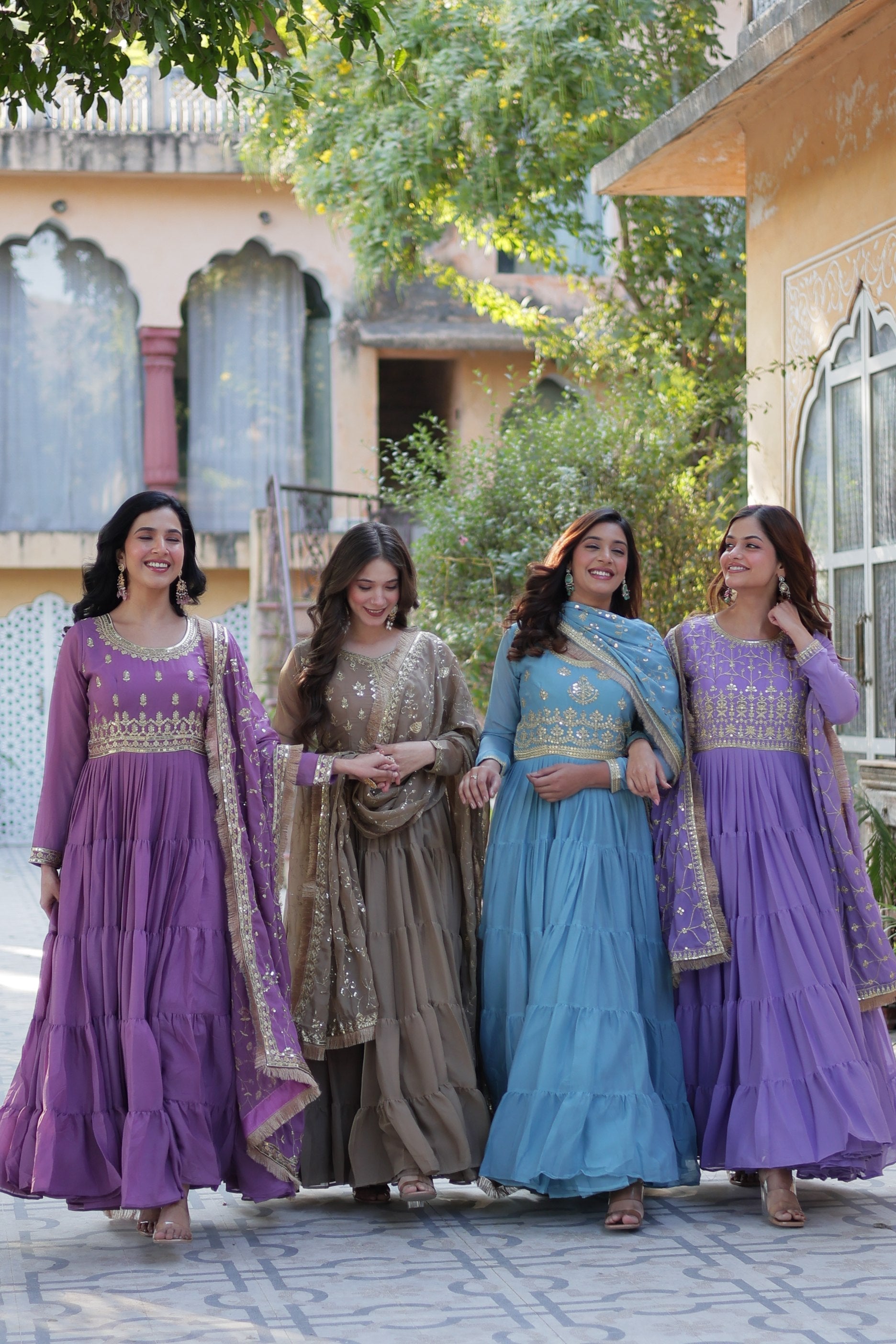 Multi-Color Star Georgette Sequins Embroidered Anarkali Set